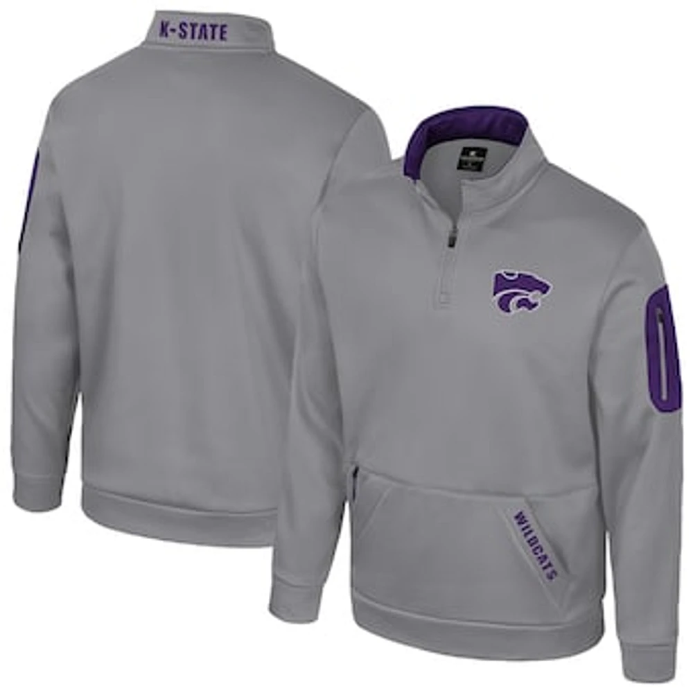 Men's Colosseum Grey Kansas State Wildcats Mainframe Quarter-Zip Fleece Jacket