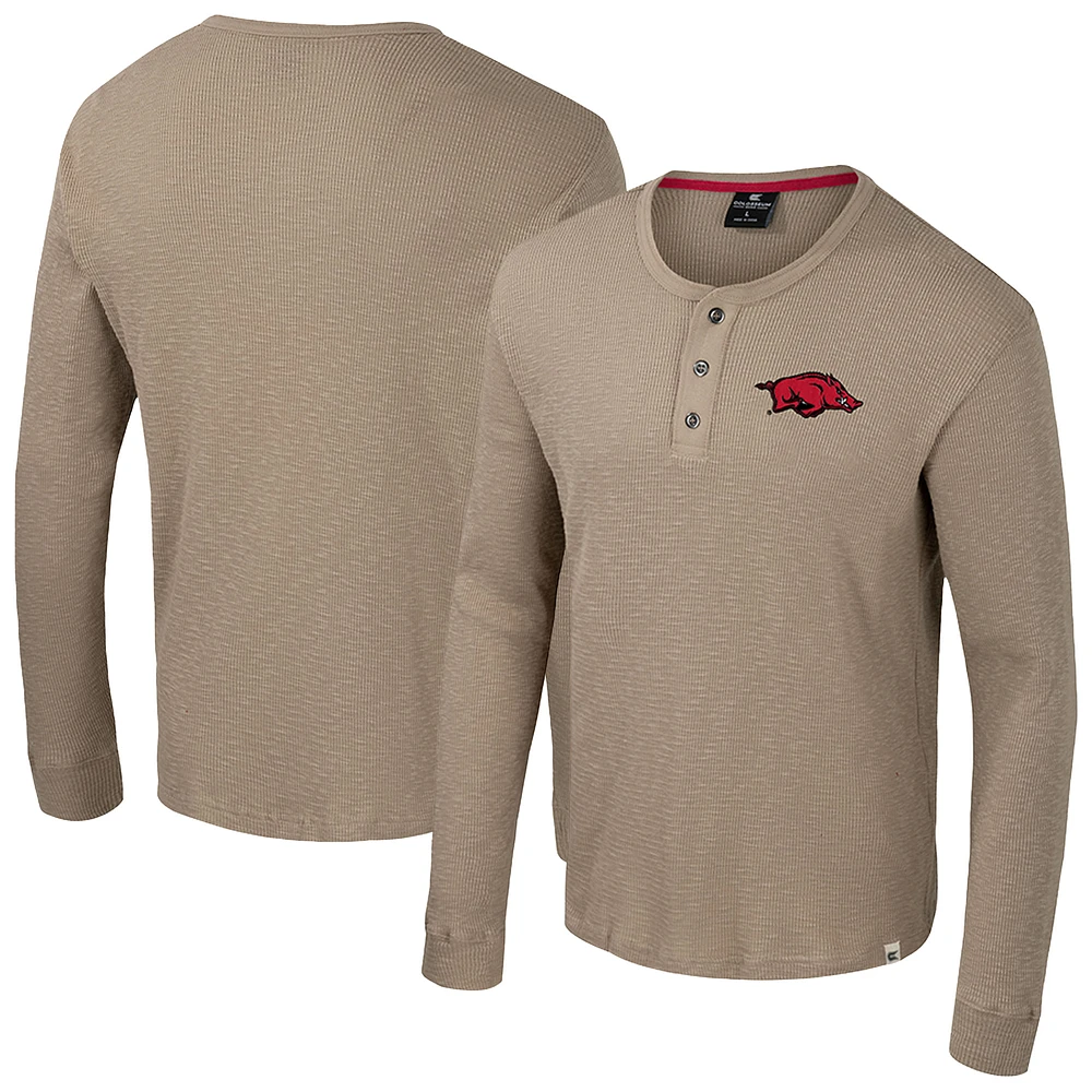 Men's Colosseum  Tan Arkansas Razorbacks Great Outdoors Henley Long Sleeve Shirt