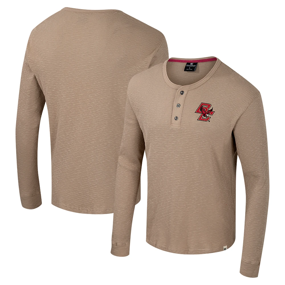 Men's Colosseum  Tan Boston College Eagles Great Outdoors Henley Long Sleeve Shirt