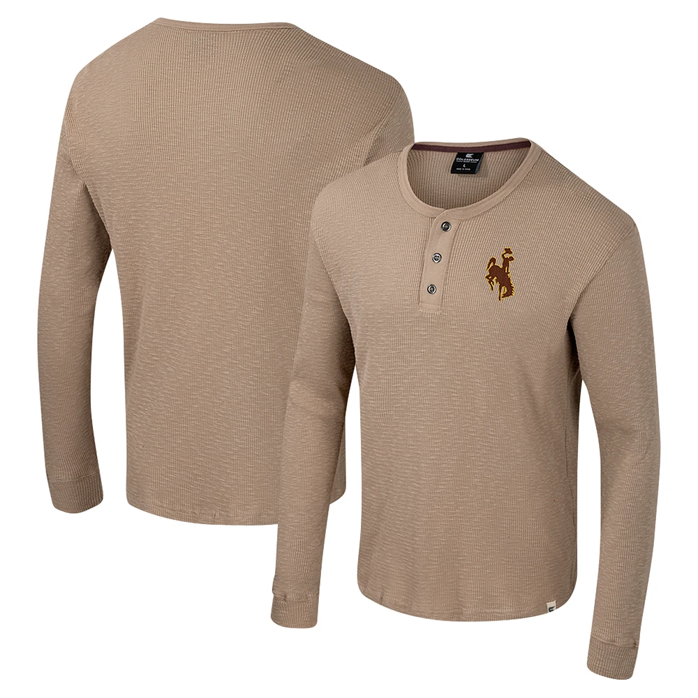 Men's Colosseum  Tan Wyoming Cowboys Great Outdoors Henley Long Sleeve Shirt