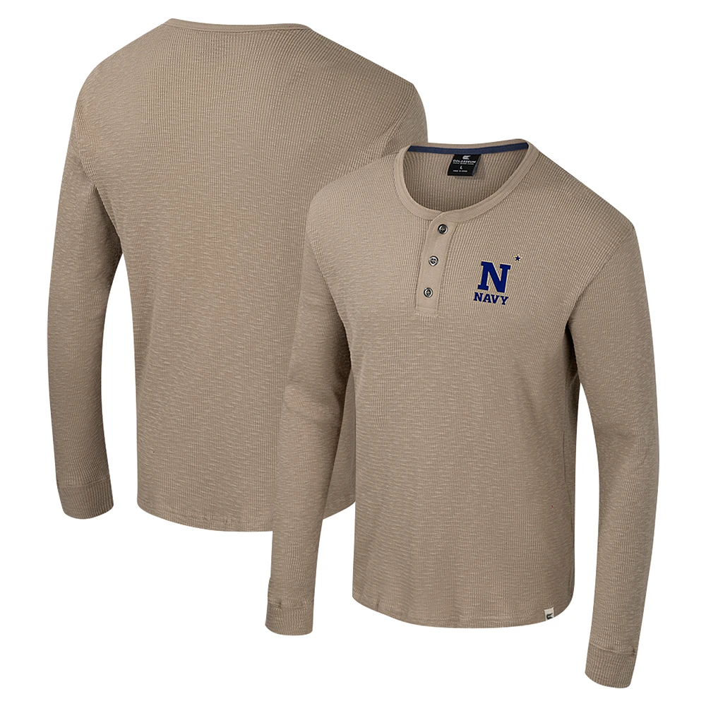 Men's Colosseum  Tan Navy Midshipmen Great Outdoors Henley Long Sleeve Shirt