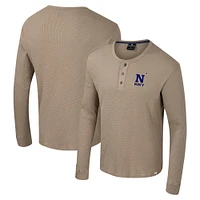 Men's Colosseum  Tan Navy Midshipmen Great Outdoors Henley Long Sleeve Shirt