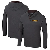 Men's Colosseum  Charcoal Wyoming Cowboys Dujour Ralgan Long Sleeve Henley Hoodie T-Shirt