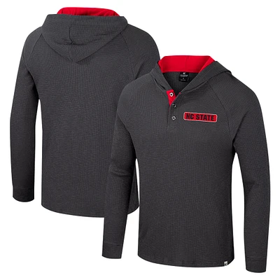 Men's Colosseum  Charcoal NC State Wolfpack Dujour Ralgan Long Sleeve Henley Hoodie T-Shirt