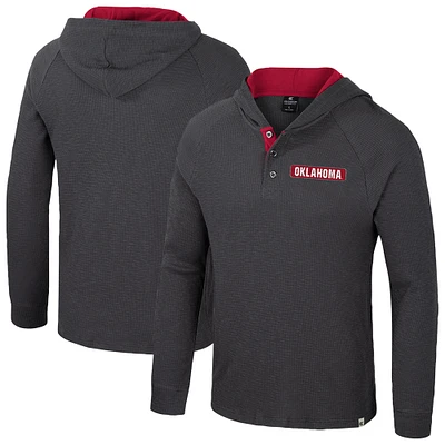 Men's Colosseum  Charcoal Oklahoma Sooners Dujour Ralgan Long Sleeve Henley Hoodie T-Shirt