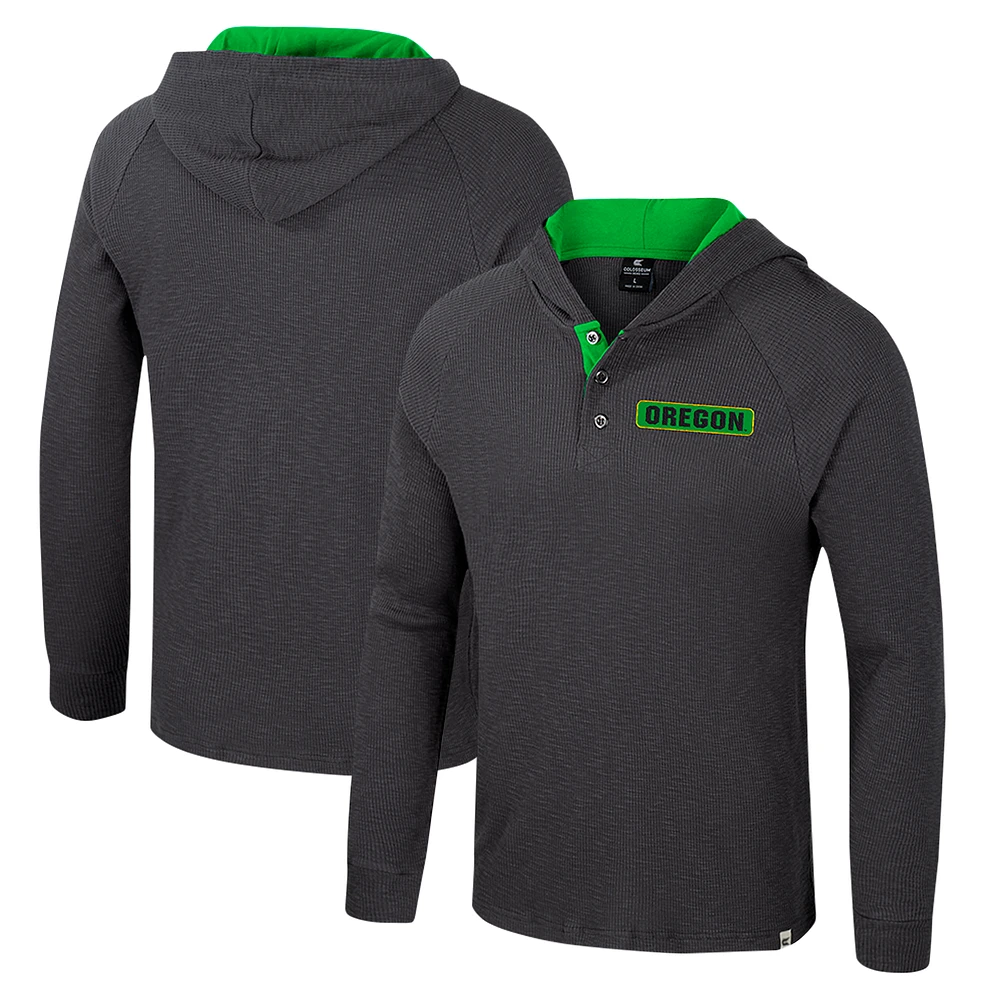 Men's Colosseum  Charcoal Oregon Ducks Dujour Ralgan Long Sleeve Henley Hoodie T-Shirt