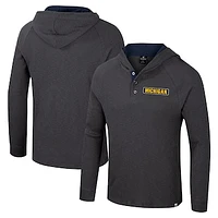 Men's Colosseum  Charcoal Michigan Wolverines Dujour Ralgan Long Sleeve Henley Hoodie T-Shirt