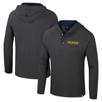 Men's Colosseum  Charcoal Michigan Wolverines Dujour Ralgan Long Sleeve Henley Hoodie T-Shirt