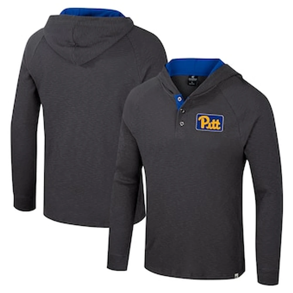 Men's Colosseum  Charcoal Pitt Panthers Dujour Ralgan Long Sleeve Henley Hoodie T-Shirt