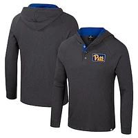 Men's Colosseum  Charcoal Pitt Panthers Dujour Ralgan Long Sleeve Henley Hoodie T-Shirt