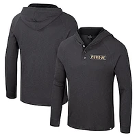 Men's Colosseum  Charcoal Purdue Boilermakers Dujour Ralgan Long Sleeve Henley Hoodie T-Shirt