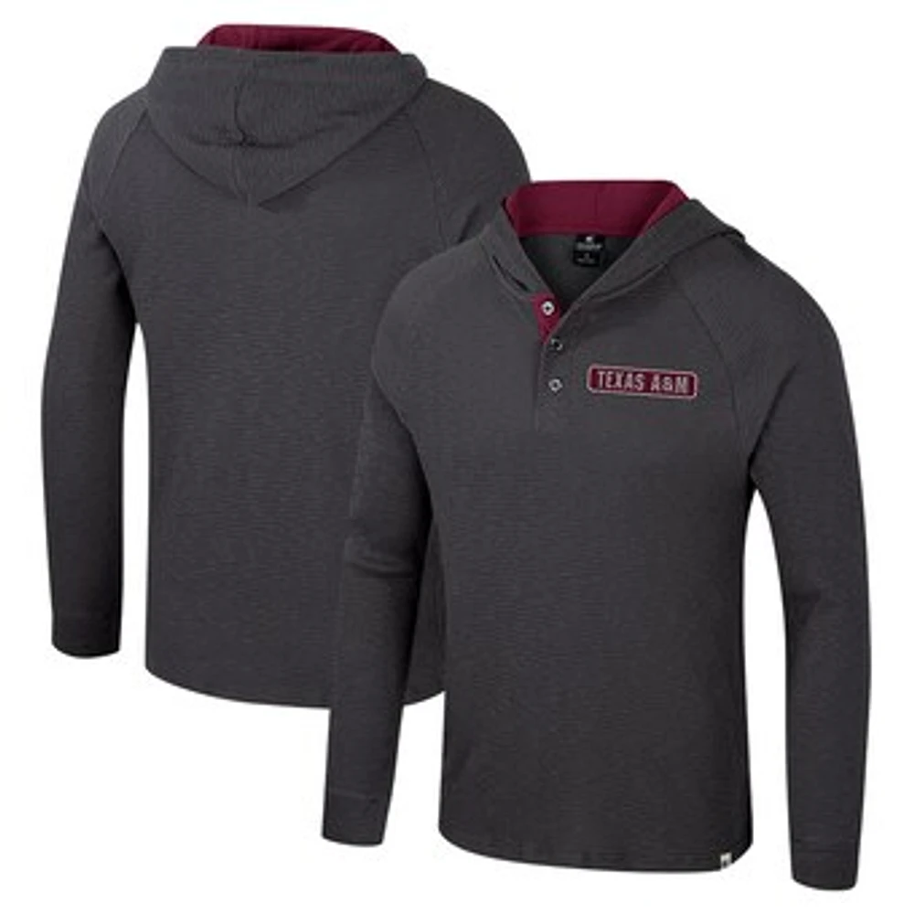 Men's Colosseum  Charcoal Texas A&M Aggies Dujour Ralgan Long Sleeve Henley Hoodie T-Shirt