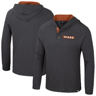 Men's Colosseum  Charcoal Texas Longhorns Dujour Ralgan Long Sleeve Henley Hoodie T-Shirt