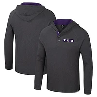 Men's Colosseum  Charcoal TCU Horned Frogs Dujour Ralgan Long Sleeve Henley Hoodie T-Shirt