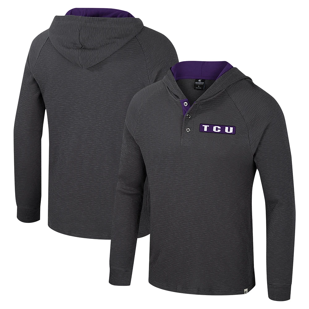 Men's Colosseum  Charcoal TCU Horned Frogs Dujour Ralgan Long Sleeve Henley Hoodie T-Shirt