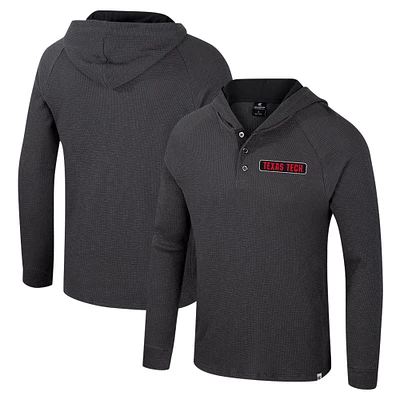 Men's Colosseum  Charcoal Texas Tech Red Raiders Dujour Ralgan Long Sleeve Henley Hoodie T-Shirt