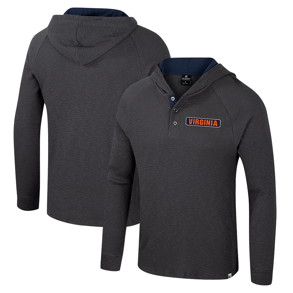 Men's Colosseum  Charcoal Virginia Cavaliers Dujour Ralgan Long Sleeve Henley Hoodie T-Shirt