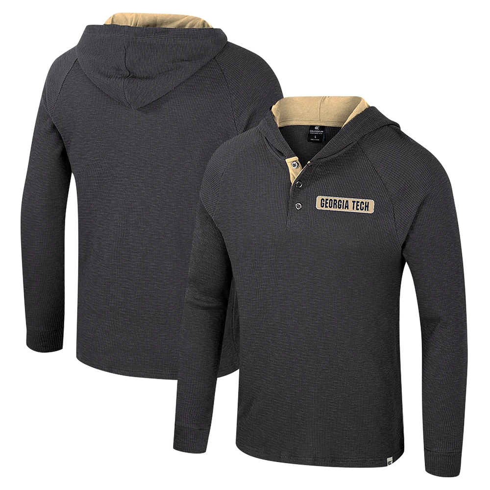 Men's Colosseum  Charcoal Georgia Tech Yellow Jackets Dujour Ralgan Long Sleeve Henley Hoodie T-Shirt