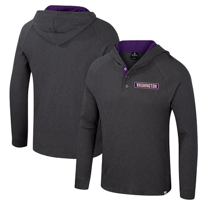 Men's Colosseum  Charcoal Washington Huskies Dujour Ralgan Long Sleeve Henley Hoodie T-Shirt