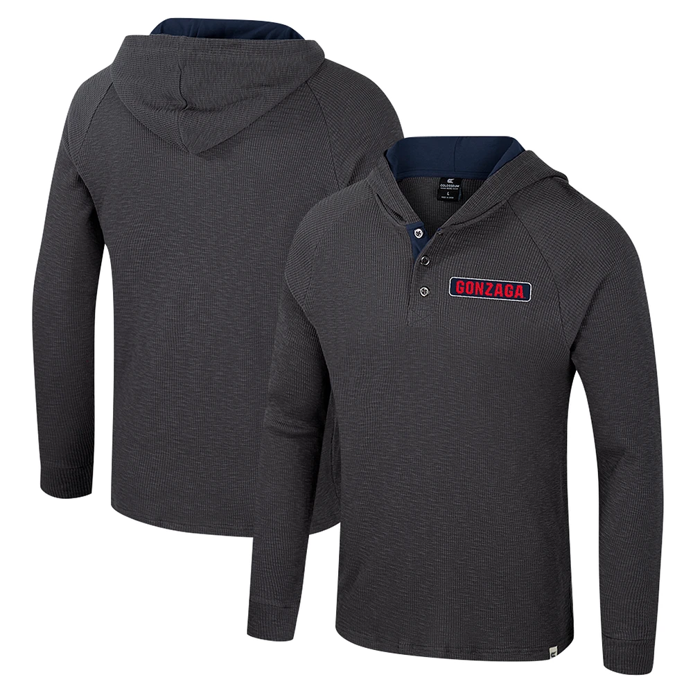 Men's Colosseum  Charcoal Gonzaga Bulldogs Dujour Ralgan Long Sleeve Henley Hoodie T-Shirt