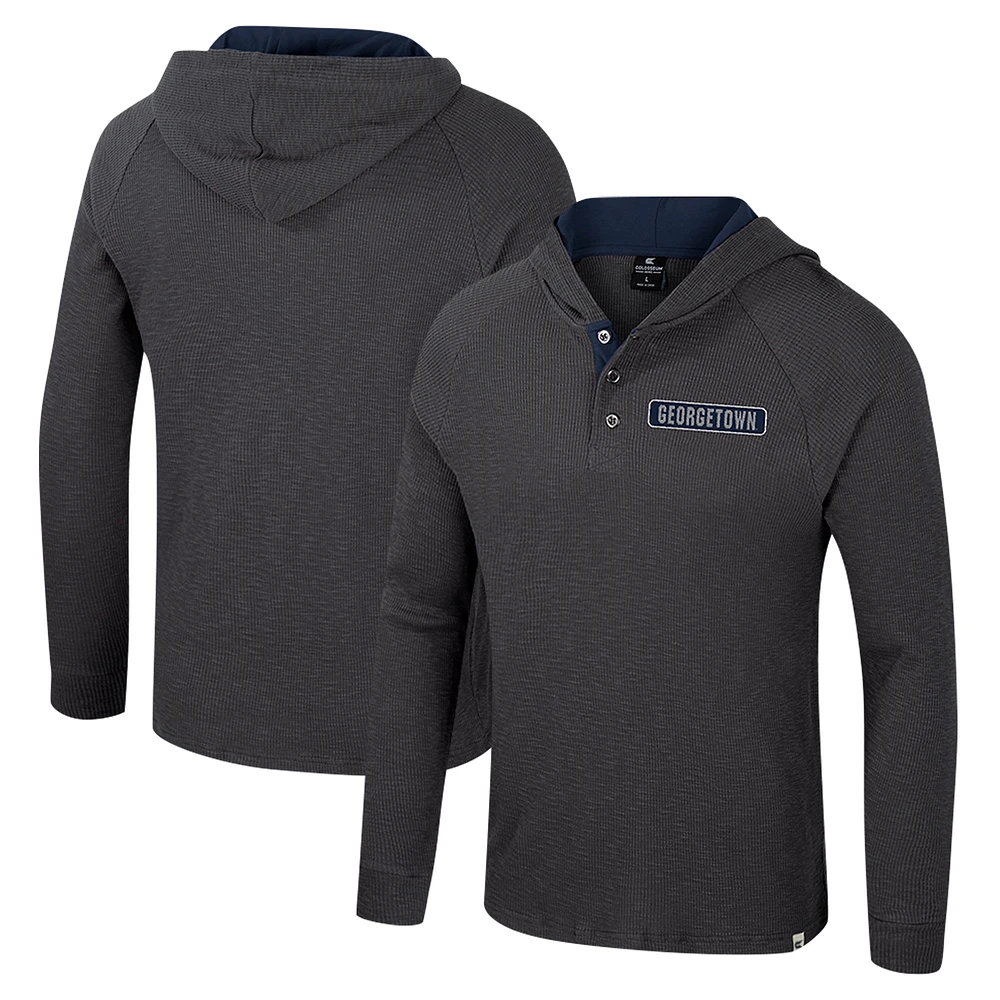 Men's Colosseum  Charcoal Georgetown Hoyas Dujour Ralgan Long Sleeve Henley Hoodie T-Shirt