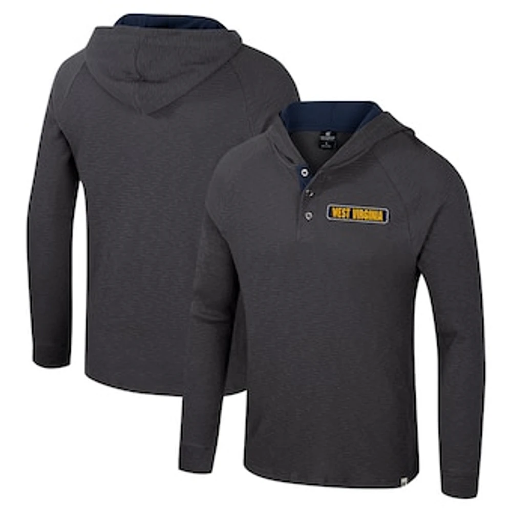 Men's Colosseum  Charcoal West Virginia Mountaineers Dujour Ralgan Long Sleeve Henley Hoodie T-Shirt