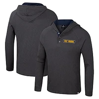 Men's Colosseum  Charcoal West Virginia Mountaineers Dujour Ralgan Long Sleeve Henley Hoodie T-Shirt