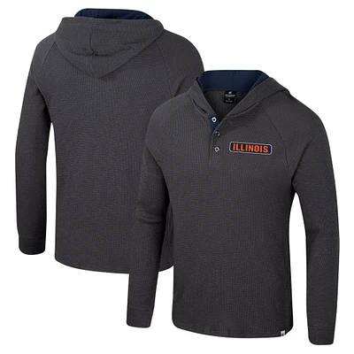 Men's Colosseum  Charcoal Illinois Fighting Illini Dujour Ralgan Long Sleeve Henley Hoodie T-Shirt