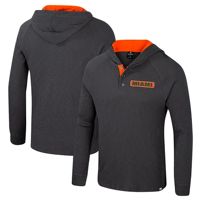 Men's Colosseum  Charcoal Miami Hurricanes Dujour Ralgan Long Sleeve Henley Hoodie T-Shirt