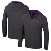 Men's Colosseum  Charcoal Kansas State Wildcats Dujour Ralgan Long Sleeve Henley Hoodie T-Shirt