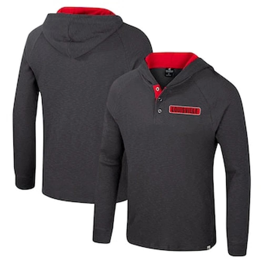 Men's Colosseum  Charcoal Louisville Cardinals Dujour Ralgan Long Sleeve Henley Hoodie T-Shirt