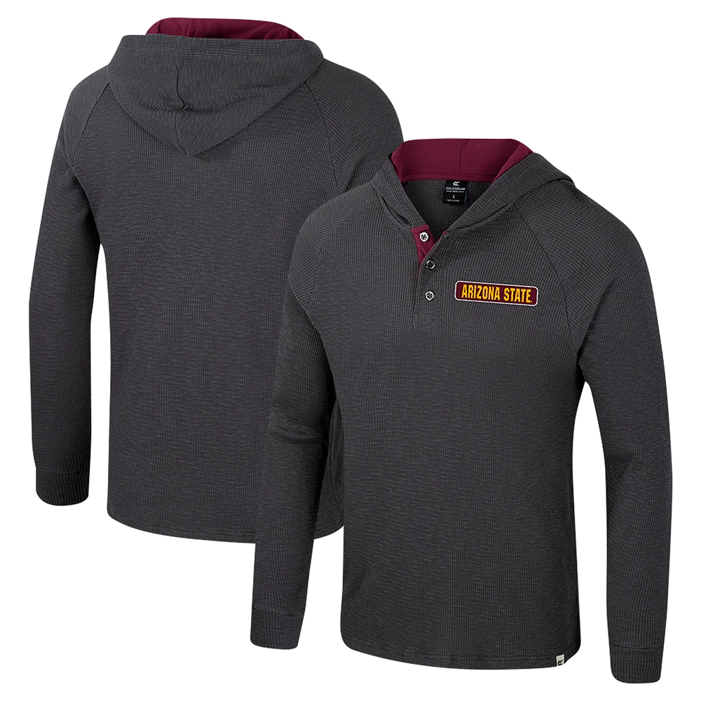 Men's Colosseum  Charcoal Arizona State Sun Devils Dujour Ralgan Long Sleeve Henley Hoodie T-Shirt