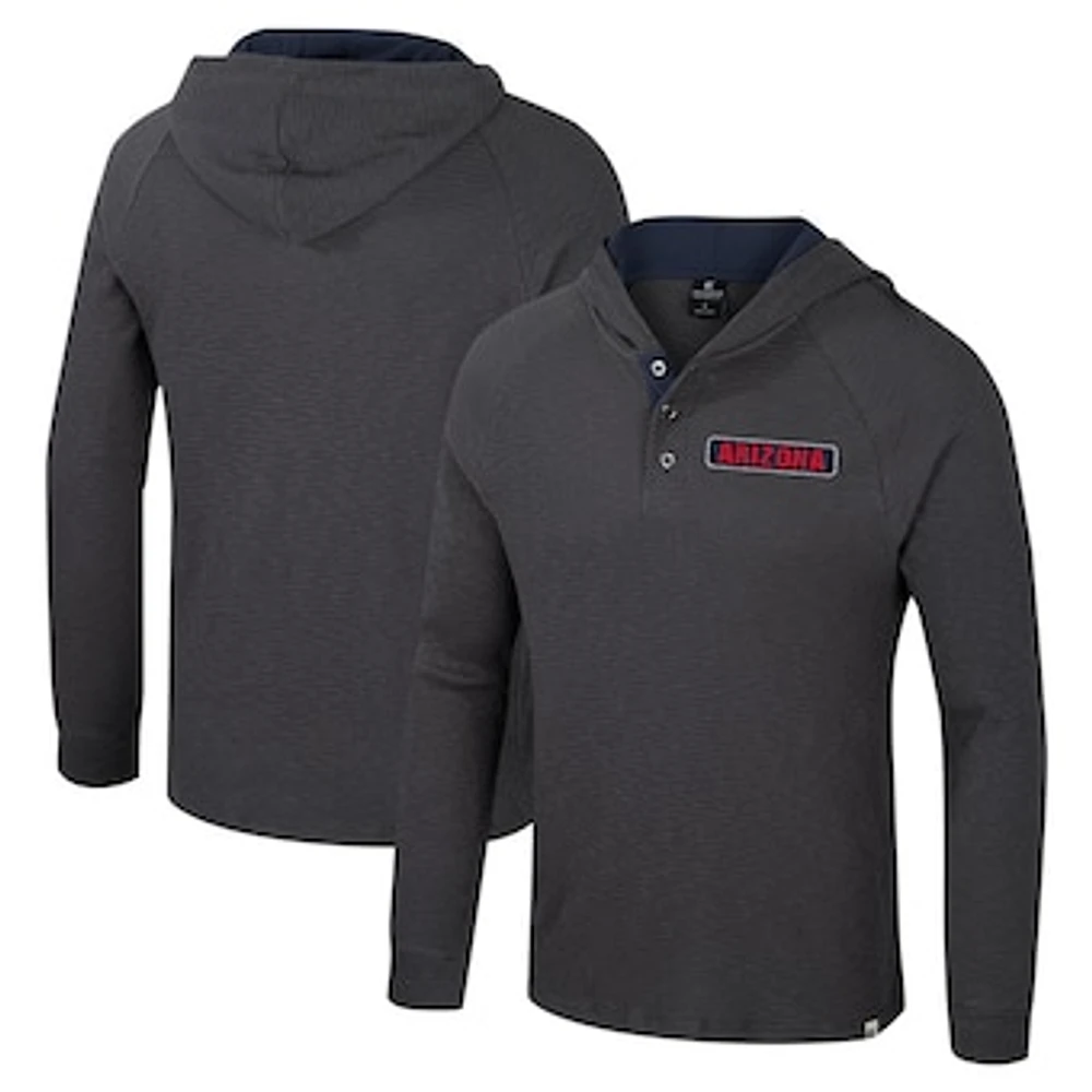 Men's Colosseum  Charcoal Arizona Wildcats Dujour Ralgan Long Sleeve Henley Hoodie T-Shirt