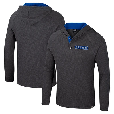 Men's Colosseum  Charcoal Air Force Falcons Dujour Ralgan Long Sleeve Henley Hoodie T-Shirt