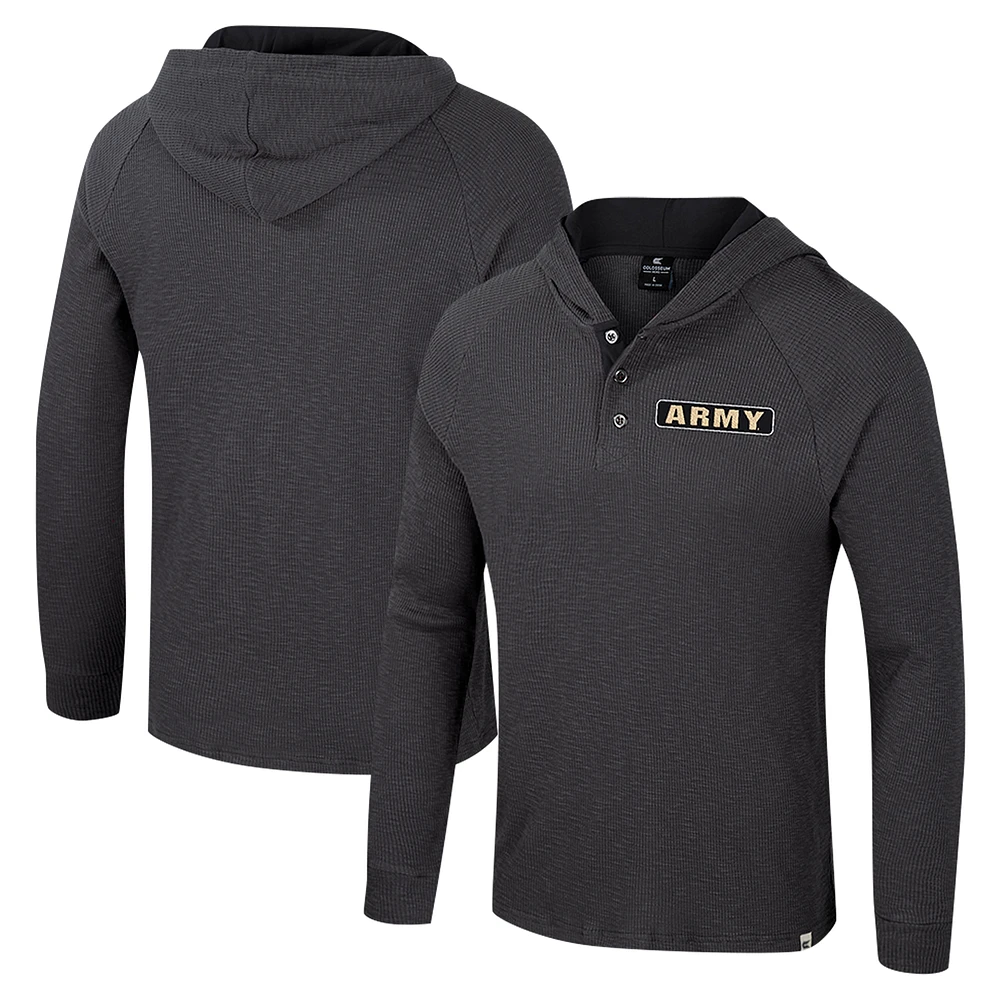 Men's Colosseum  Charcoal Army Black Knights Dujour Ralgan Long Sleeve Henley Hoodie T-Shirt