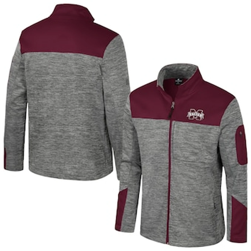 Men's Colosseum  Gray/Maroon Mississippi State Bulldogs Guard Full-Zip Jacket