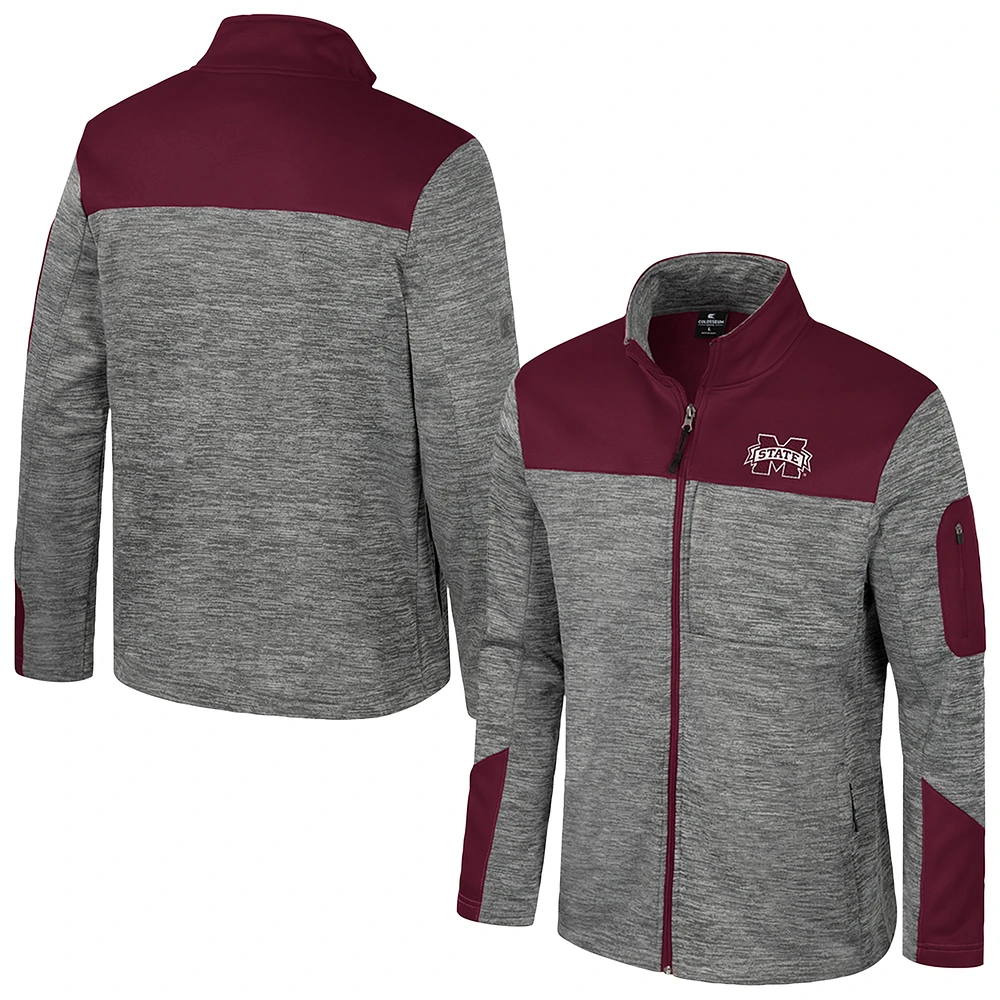 Men's Colosseum  Gray/Maroon Mississippi State Bulldogs Guard Full-Zip Jacket