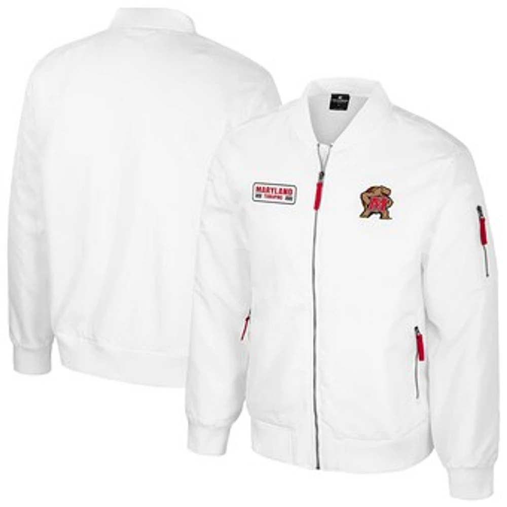 Men's Colosseum Maryland Terrapins White Rabbit Full-Zip Bomber Jacket