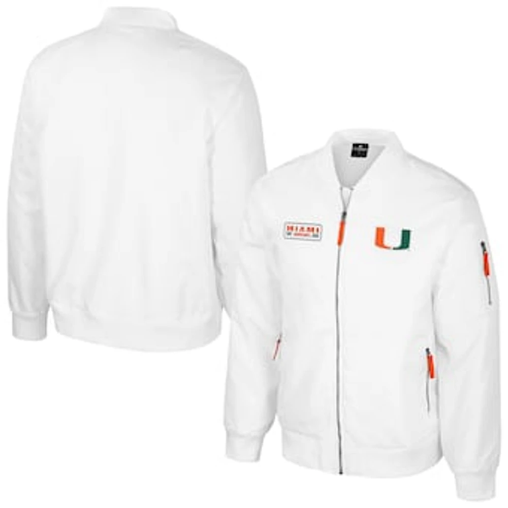 Men's Colosseum  White Miami Hurricanes Rabbit Full-Zip Bomber Jacket