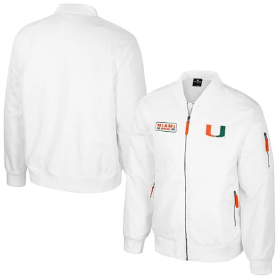 Men's Colosseum  White Miami Hurricanes Rabbit Full-Zip Bomber Jacket