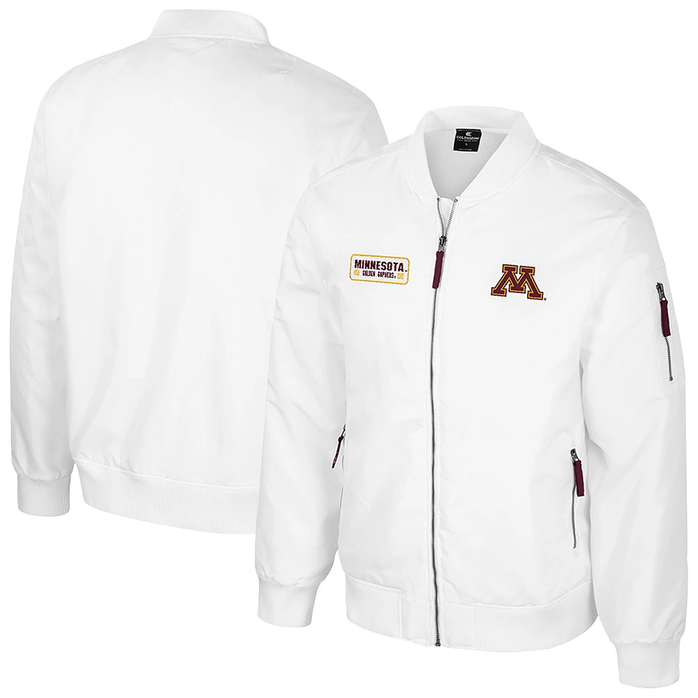 Men's Colosseum  White Minnesota Golden Gophers Rabbit Full-Zip Bomber Jacket