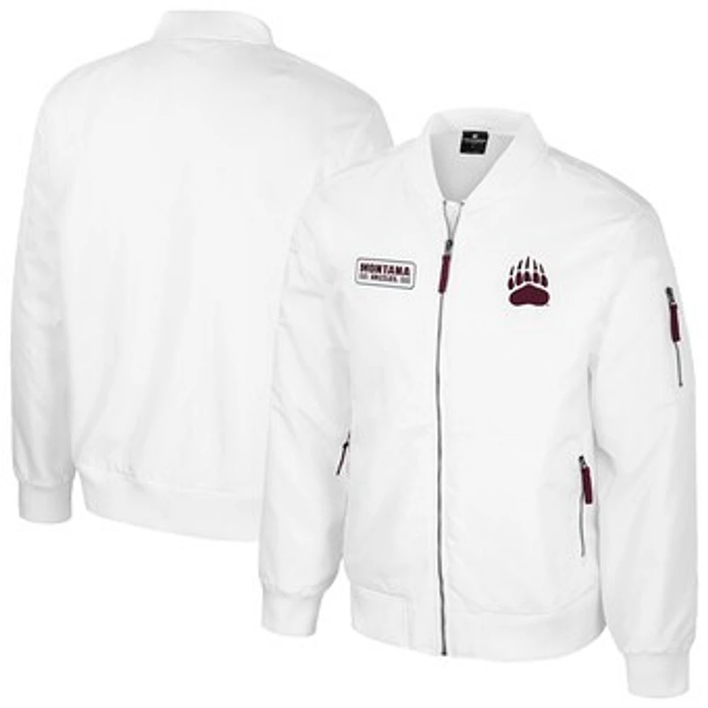 Men's Colosseum  White Montana Grizzlies Rabbit Full-Zip Bomber Jacket