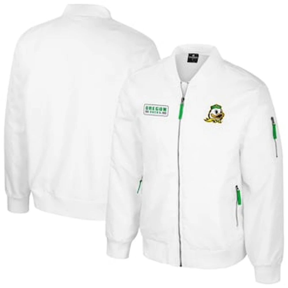 Men's Colosseum  White Oregon Ducks Rabbit Full-Zip Bomber Jacket