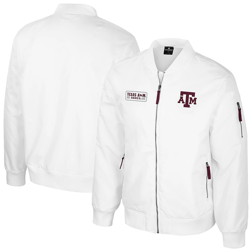 Men's Colosseum Texas A&M Aggies White Rabbit Full-Zip Bomber Jacket