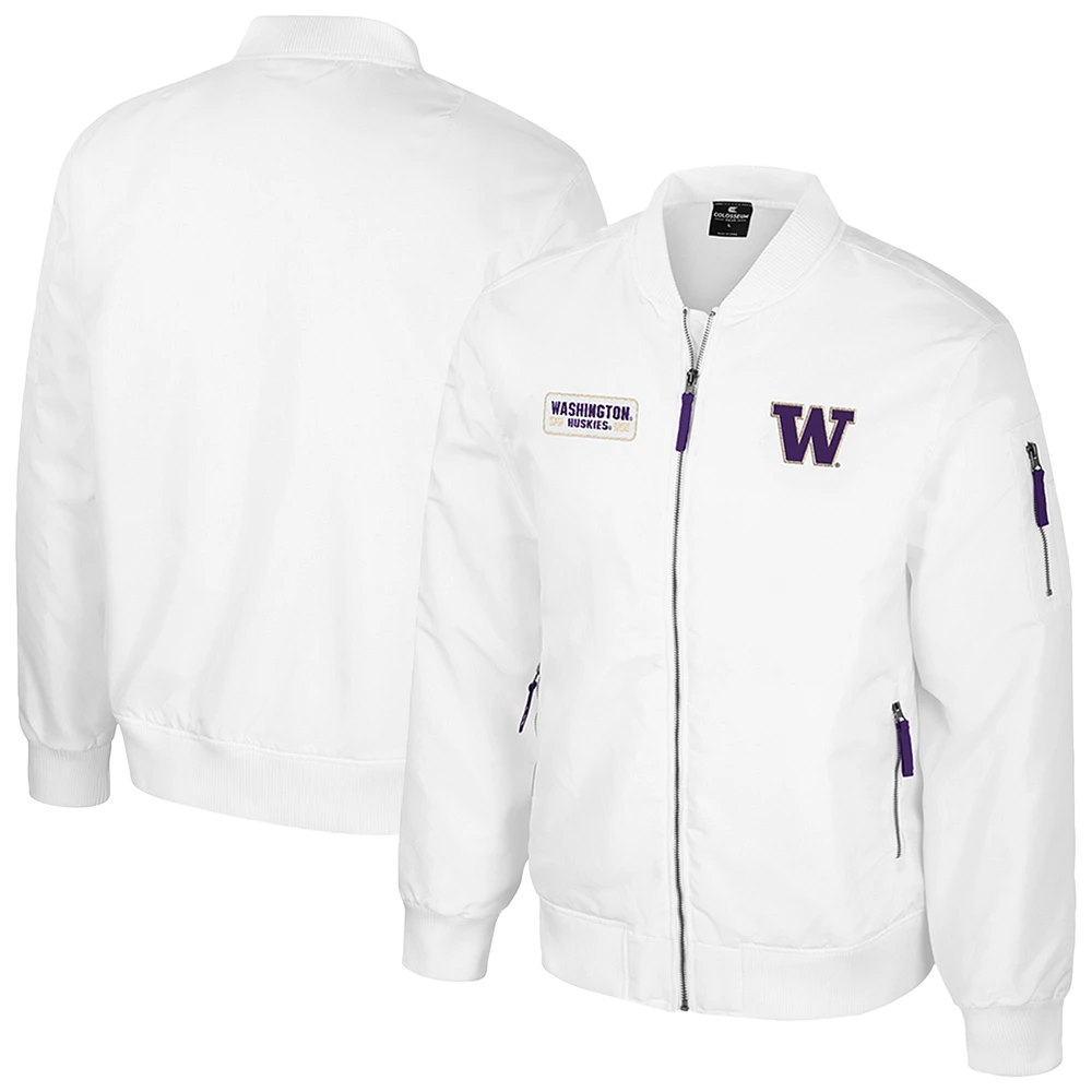 Men's Colosseum  White Washington Huskies Rabbit Full-Zip Bomber Jacket