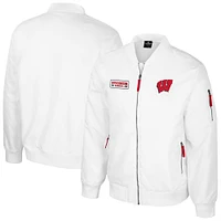 Men's Colosseum  White Wisconsin Badgers Rabbit Full-Zip Bomber Jacket