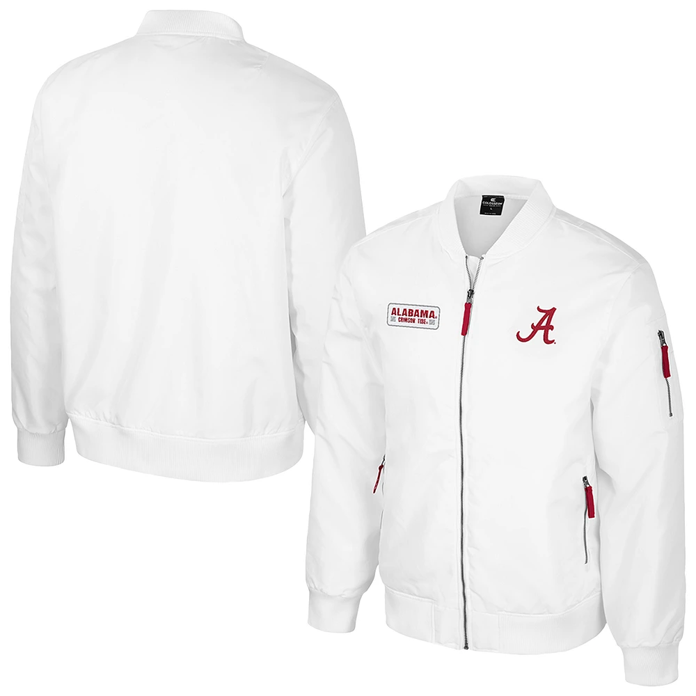 Men's Colosseum Alabama Crimson Tide White Rabbit Full-Zip Bomber Jacket