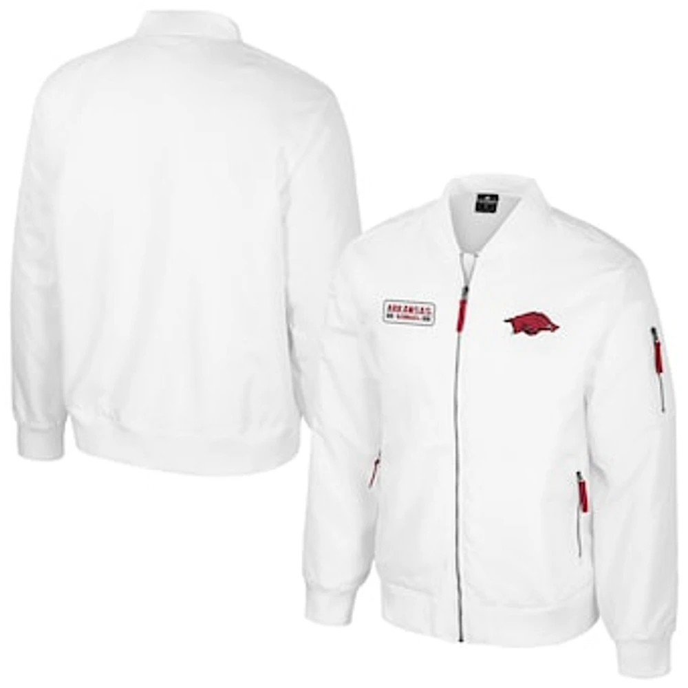 Men's Colosseum Arkansas Razorbacks White Rabbit Full-Zip Bomber Jacket