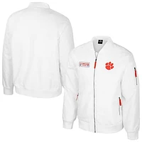 Men's Colosseum Clemson Tigers White Rabbit Full-Zip Bomber Jacket