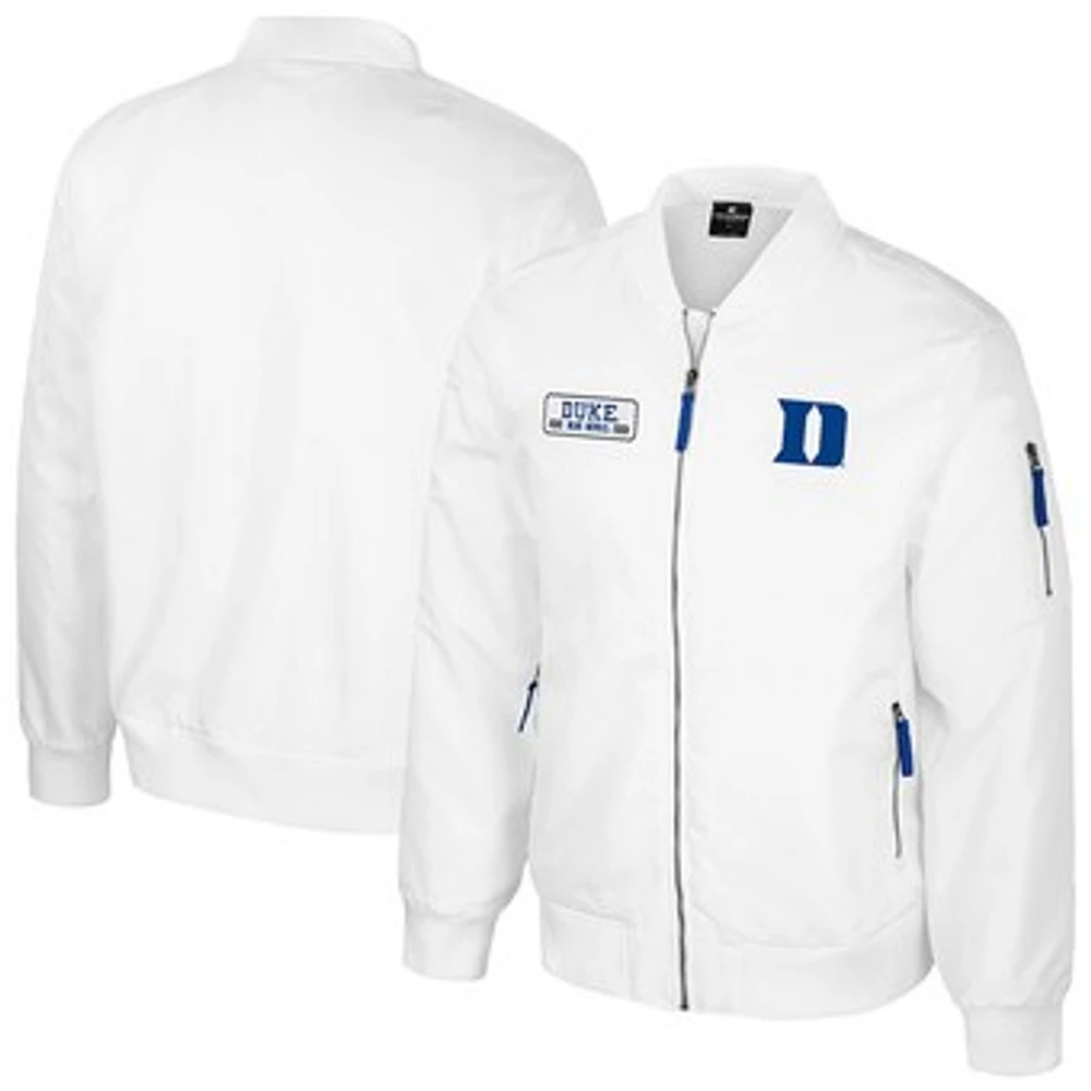 Men's Colosseum Duke Blue Devils White Rabbit Full-Zip Bomber Jacket